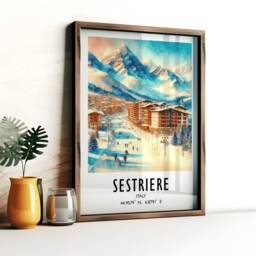 Sestriere Ski Poster - Watercolour Art Print - Travel Wall Artwork Skiing Gifts Italian Alps Decor Resort Skier Gift Snowboard - thumbnail 2