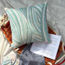 "Aqua Blue Art Silk Beaded Abstract Pattern Throw Pillow Cover, 16""x16" - thumbnail 3