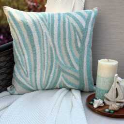 "Aqua Blue Art Silk Beaded Abstract Pattern Throw Pillow Cover, 16""x16" - thumbnail 1