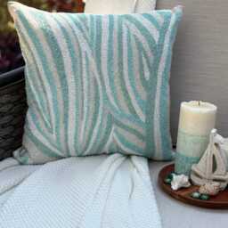 "Aqua Blue Art Silk Beaded Abstract Pattern Throw Pillow Cover, 16""x16" - thumbnail 2