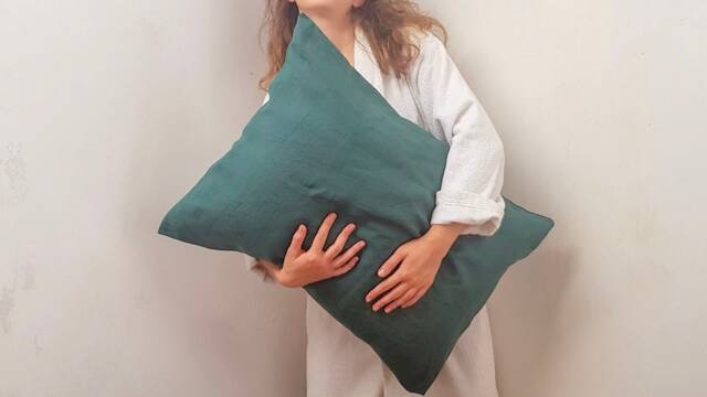Emerald Green Linen Pillowcase - New Home Owner Gift Envelope Closure Natural Organic Softened - image 1