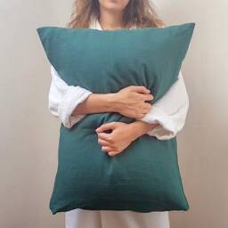 Emerald Green Linen Pillowcase - New Home Owner Gift Envelope Closure Natural Organic Softened - thumbnail 2