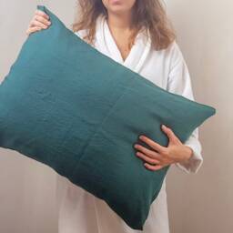 Emerald Green Linen Pillowcase - New Home Owner Gift Envelope Closure Natural Organic Softened - thumbnail 3