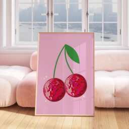 Cherry Disco Ball Print, Trendy Retro Wall Art, Print Pink, Gallery Cute Kitchen Home Decor Poster 2435 - thumbnail 2