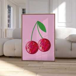 Cherry Disco Ball Print, Trendy Retro Wall Art, Print Pink, Gallery Cute Kitchen Home Decor Poster 2435 - thumbnail 3