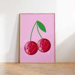 Cherry Disco Ball Print, Trendy Retro Wall Art, Print Pink, Gallery Cute Kitchen Home Decor Poster 2435 - thumbnail 1