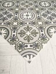 Green Vinyl Floor Mat, Moroccan Tile Effect Runner Rug, Patterned Kitchen Lino Carpet
