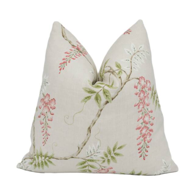 Colefax & Fowler - Grayshott Pink/Green Graceful Trailing Wisteria Designer Cushion Cover Handmade Throw Pillow Luxury Home Decor - image 1
