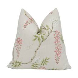 Colefax & Fowler - Grayshott Pink/Green Graceful Trailing Wisteria Designer Cushion Cover Handmade Throw Pillow Luxury Home Decor - thumbnail 1