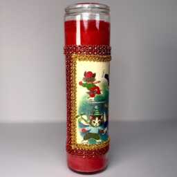 Custom Made Kitsch Kitty Cat On Skates Vintage Inspired Prayer Candle - thumbnail 2