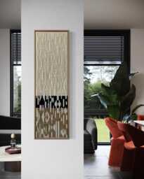 Framed Woven Fiber Art Geometric Textile Tapestry, Natural Oak, Textured Wall Hanging - thumbnail 1