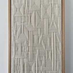 Framed Woven Fiber Art Geometric Textile Tapestry, Natural Oak, Textured Wall Hanging - thumbnail 3