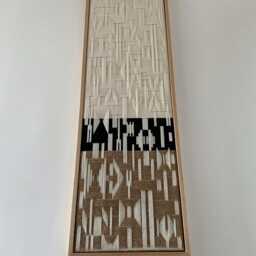Framed Woven Fiber Art Geometric Textile Tapestry, Natural Oak, Textured Wall Hanging - thumbnail 2