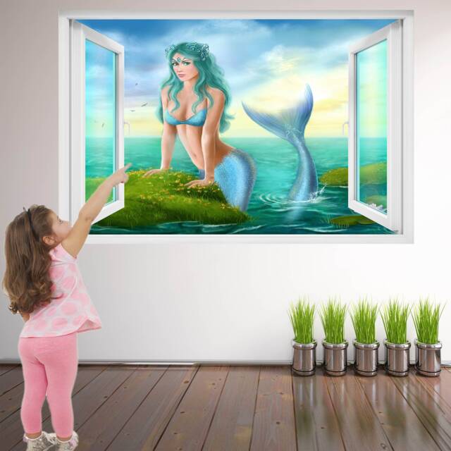 Mermaid Princess Tail Fantasy Wall Sticker Mural Decal Print Art Kids Bedroom Decor Sea Flowers Ef4 - image 1