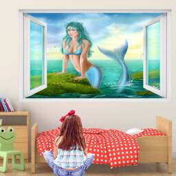 Mermaid Princess Tail Fantasy Wall Sticker Mural Decal Print Art Kids Bedroom Decor Sea Flowers Ef4 - thumbnail 3