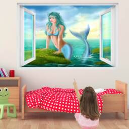 Mermaid Princess Tail Fantasy Wall Sticker Mural Decal Print Art Kids Bedroom Decor Sea Flowers Ef4 - thumbnail 2