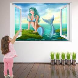 Mermaid Princess Tail Fantasy Wall Sticker Mural Decal Print Art Kids Bedroom Decor Sea Flowers Ef4 - thumbnail 1