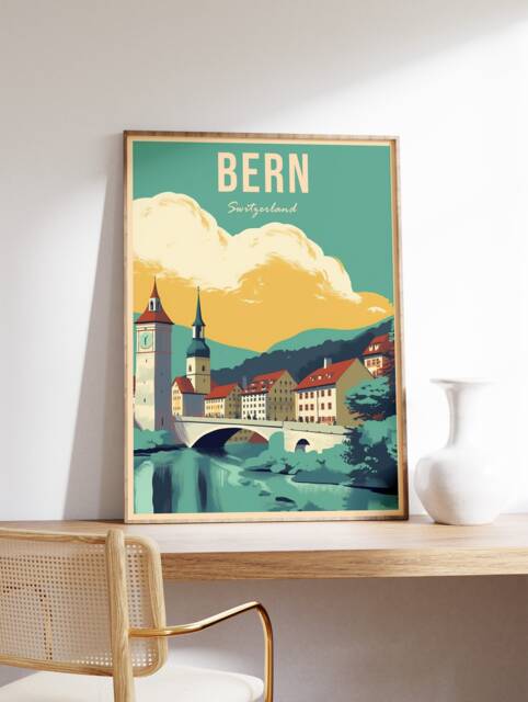 Bern Switzerland Travel Poster Colourful Vintage Wall Art - image 1
