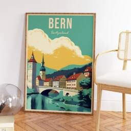 Bern Switzerland Travel Poster Colourful Vintage Wall Art - thumbnail 3