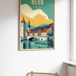 Bern Switzerland Travel Poster Colourful Vintage Wall Art - thumbnail 2