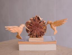 Hummingbird Love, Couple Statue, Flowers, Mushroom-Like Base, Rustic Sculpture, Wood Carving, Engagement Gift, Office Decor, Gift - thumbnail 1