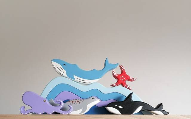 Handmade Wooden Sea Animal Toys Montessori Puzzle Gift Set - image 1