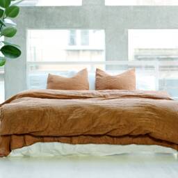 4-Piece Tobacco Linen Bedding Set Soft Wrinkled Texture - thumbnail 2