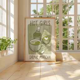 Matcha Poster, Hot Girls Drink Wall Art, Green Tea Kitchen Print, Cute Illustration, Aesthetic Decor, Lover Gift - thumbnail 3