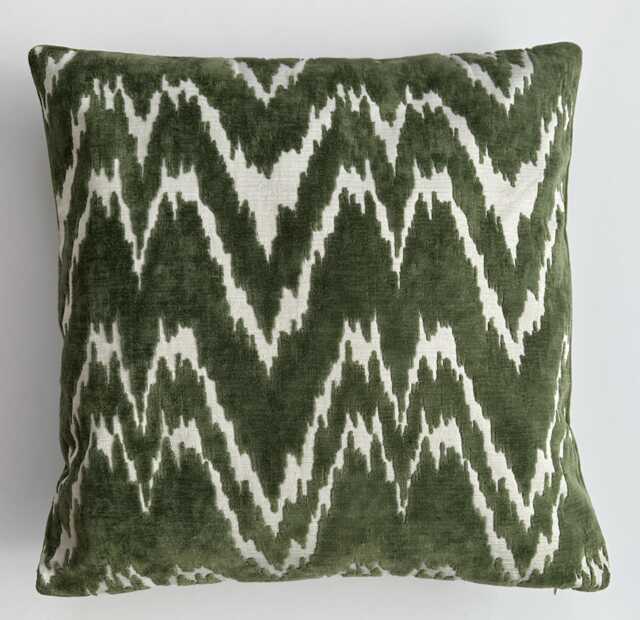Green Velvet Cushion Cover, Anatolian Central Asian Ikat Cushion, Decorative Pillow 17''x17''/44x44 cm - image 1