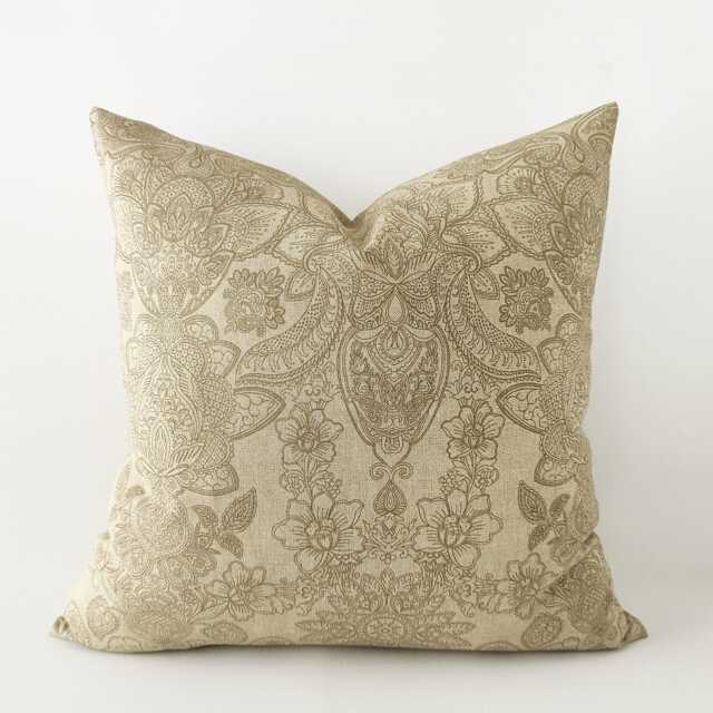 Sand Beige Floral Pillow Cover - Neutral Printed Cushion - image 1