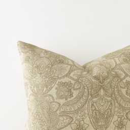 Sand Beige Floral Pillow Cover - Neutral Printed Cushion - thumbnail 2