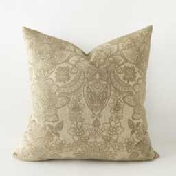 Sand Beige Floral Pillow Cover - Neutral Printed Cushion - thumbnail 1