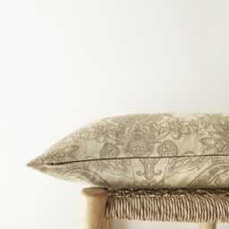 Sand Beige Floral Pillow Cover - Neutral Printed Cushion - thumbnail 3