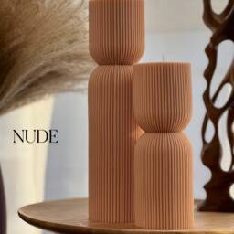 Ribbed Hourglass Soy Candle Sculptural Striped Pillar, Minimalist Decor - thumbnail 2