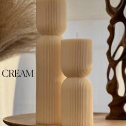 Ribbed Hourglass Soy Candle Sculptural Striped Pillar, Minimalist Decor - thumbnail 3