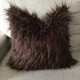 Brown Pillow Cover, Faux Fur Pillow, Decorative Pillow, Fur Throw Chocolate Cover, Throw Pillow - thumbnail 2