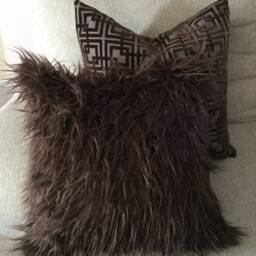 Brown Pillow Cover, Faux Fur Pillow, Decorative Pillow, Fur Throw Chocolate Cover, Throw Pillow - thumbnail 3