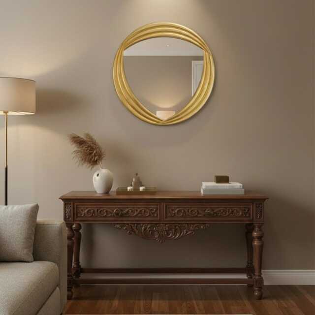 Modern Wall Mirror, Round Gold Leaf Made in Italy, Entrance Italian For Entrance, Bedroom - image 1