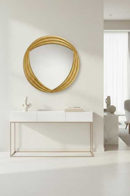 Modern Style Round Wall Mirror Gold Leaf ?? 80 cm - Made in Italy Golden Entryway Circle Mirror Italian Home Design Item # 5094 - image 1