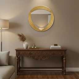 Modern Wall Mirror, Round Gold Leaf Made in Italy, Entrance Italian For Entrance, Bedroom - thumbnail 1