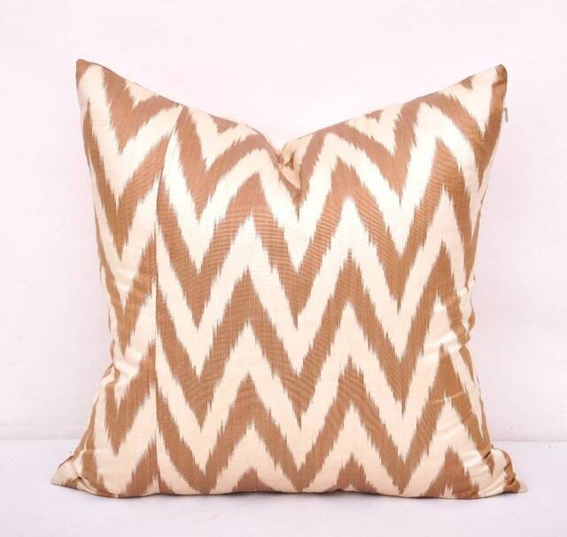 Brown Chevron Ikat Pillow Cover, Silk Cotton Cushion - 20x20 - image 1
