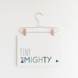 Tiny But Mighty Print, Boys Nursery Bedroom Decor, Playroom Prints, Wall Art, Muted Blue Quotes, Home Decor - thumbnail 2