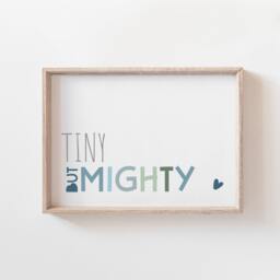 Tiny But Mighty Print, Boys Nursery Bedroom Decor, Playroom Prints, Wall Art, Muted Blue Quotes, Home Decor - thumbnail 1