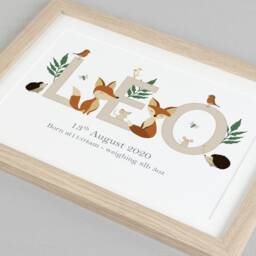 Personalised Woodland Animals Name Print - Custom Nursery Wall Art For Baby Or Child's Bedroom New Gift Christening Keepsake Va017 - thumbnail 3