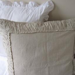 Linen Euro Pillow Shams- Standard Queen King Body 26x26 20x26 20x36 - Ruched Bedding Shabby Chic Decorative Ruffled Ivory White Gray - thumbnail 3
