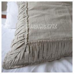 Linen Euro Pillow Shams- Standard Queen King Body 26x26 20x26 20x36 - Ruched Bedding Shabby Chic Decorative Ruffled Ivory White Gray - thumbnail 2