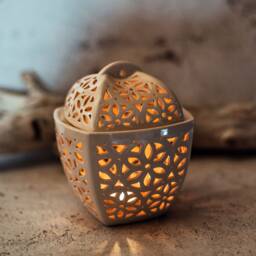 Pottery Tea Light Holder Floral Candle Lantern With Lid