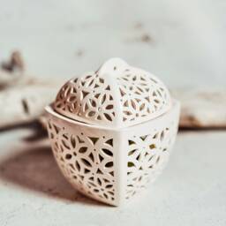 Pottery Tea Light Holder Floral Candle Lantern With Lid - thumbnail 3