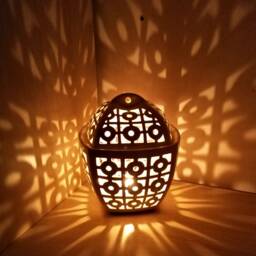 Pottery Tea Light Holder Floral Candle Lantern With Lid - thumbnail 4