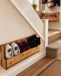 Rustic Narrow Wooden Wall Mounted Shoe Rack - Small Space Storage